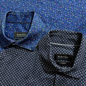 Bugatchi Shirt Men Small OoohCotton Tech 8 Way Stretch Floral Geometric Lot of 2